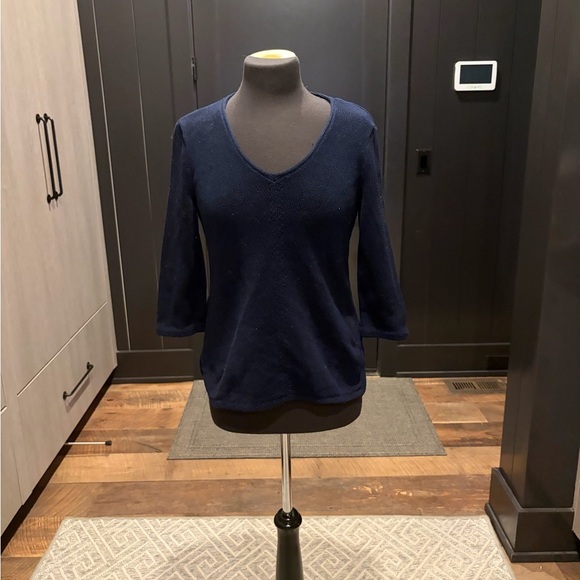 Ralph Lauren Sweaters - Vintage Ralph Lauren Lauren Navy V Neck Knit Mercerized Cotton Top Small